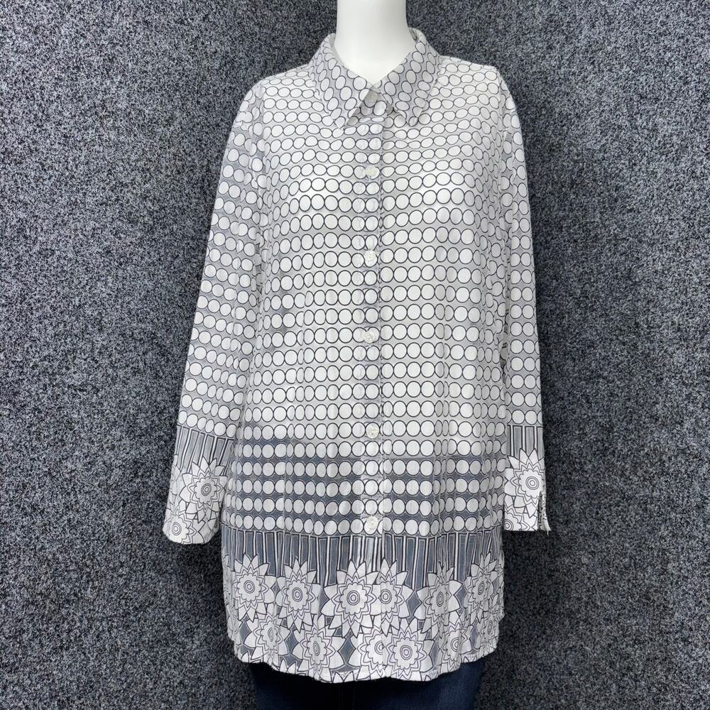 Alfred Dunner Artsy Tunic Top L Semi Sheer Dot Floral‎ Uniqe Romantic Statement